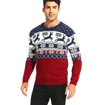 Men's Christmas Holiday Reindeer Snowman Santa Snowflakes Traditional Knitted Ugly Sweater (Large, RndrFS-M15)