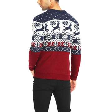 Men's Christmas Holiday Reindeer Snowman Santa Snowflakes Traditional Knitted Ugly Sweater (Large, RndrFS-M15)