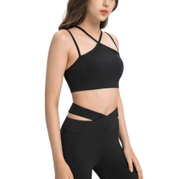 MEIVSO Women's Halter Sports Bra Spaghetti Thin Strap Padded Workout Yoga Y Back Bras Black XS