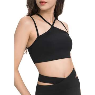 MEIVSO Women's Halter Sports Bra Spaghetti Thin Strap Padded Workout Yoga Y Back Bras Black XS