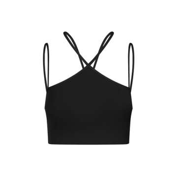 MEIVSO Women's Halter Sports Bra Spaghetti Thin Strap Padded Workout Yoga Y Back Bras Black XS