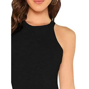 Milumia Women Skinny Halter Bodysuit Mid Waist Solid Fitted Tank Shapewear Romper Top Black Medium