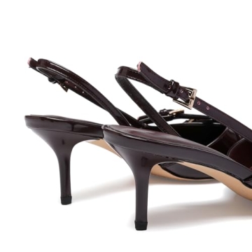 VOLEECE Women's Slingback Kitten Heels in Wine Red