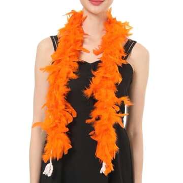 Over 10 Color 25 Gram, 4 Feet Long Chandelle Feather Boa, Kids Feather Boa, Great for Party, Wedding, Halloween Costume, Christmas Tree, Decoration (Orange)