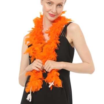 Over 10 Color 25 Gram, 4 Feet Long Chandelle Feather Boa, Kids Feather Boa, Great for Party, Wedding, Halloween Costume, Christmas Tree, Decoration (Orange)