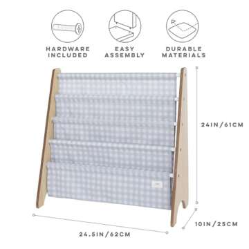 3 Sprouts Recycled Fabric Kids Bookshelf – 4-Tier Sling Book Rack Storage - Kids Room Book Shelves...