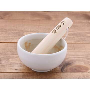 Zen Table Japan Round Mortar & Pestle Set (Suribachi & Surikogi) 4.2 inches Made in Japan - White