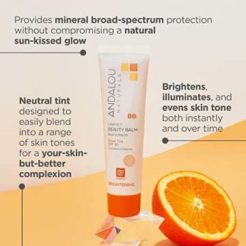 Andalou Naturals Vitamin C BB Beauty Balm Sheer Tint SPF 30, 2-in-1 BB Cream & Face Sunscreen with B...