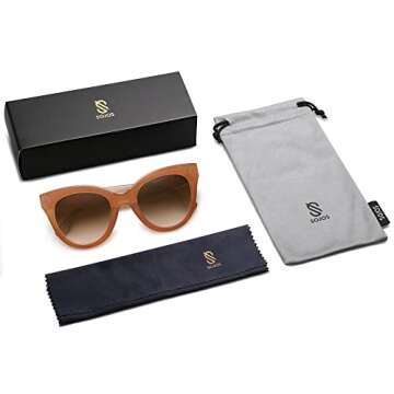 SOJOS Retro Oversized Cateye Sunglasses for Women Large Vintage Trendy Shades SJ2074, Orange/Brown