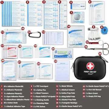 Mini First Aid Kit - 120 Piece Small Waterproof Hard Shell Medical Kit for Car, Home, Office, Travel, Camping, Sports, Outdoor, School - Emergency First Aid Supplies and Survival Kit (Black)