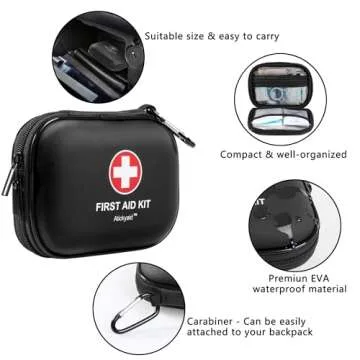 Mini First Aid Kit - 120 Piece Small Waterproof Hard Shell Medical Kit for Car, Home, Office, Travel, Camping, Sports, Outdoor, School - Emergency First Aid Supplies and Survival Kit (Black)