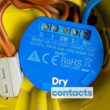 Shelly 1 Relay Switch, WiFi Smart Home Automation, Compatible with Alexa & Google Home, iOS Android App, No Hub Required, Wireless Light Switch, DIY Remote Control Garage Door, UL Certified, 4 Pack