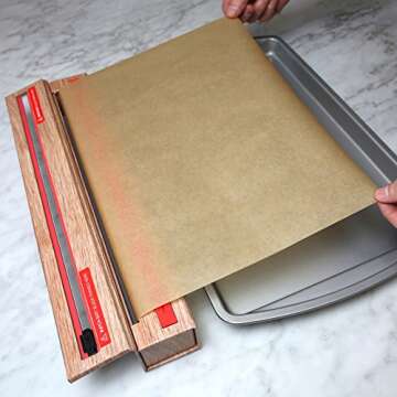 ChicWrap Wood Grain Parchment Paper Dispenser with 15"x 41" Sq. Ft Roll of Culinary Parchment Paper - Reusable with Slide Cutter Technology