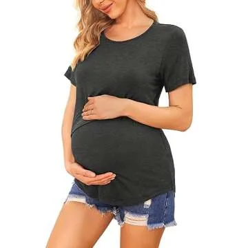 Ekouaer Breastfeeding Tops for Women Soft Postpartum Shirts Short Sleeve Nursing Loungewear Black+Dirty Pink+Deep Grey M