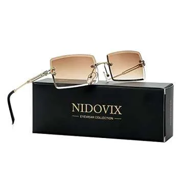 NIDOVIX Rimless Rectangle Sunglasses For Women Men Fashion Frameless UV400 Protection Lens Glasses (...