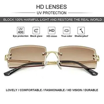 NIDOVIX Rimless Rectangle Sunglasses For Women Men Fashion Frameless UV400 Protection Lens Glasses (Gradient Brown)