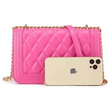 lola mae Crossbody Bags for Women Fashion Quilted Shoulder purse with Convertible Chain Strap Classic Satchel Handbag (Fuchsia-716)