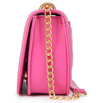 lola mae Crossbody Bags for Women Fashion Quilted Shoulder purse with Convertible Chain Strap Classic Satchel Handbag (Fuchsia-716)