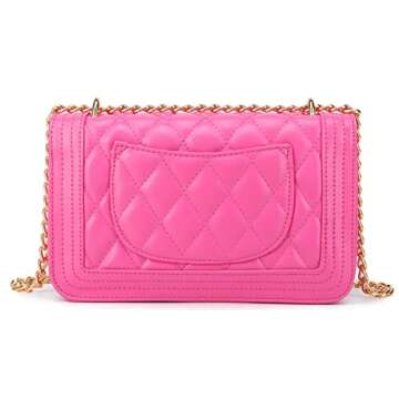 lola mae Crossbody Bags for Women Fashion Quilted Shoulder purse with Convertible Chain Strap Classic Satchel Handbag (Fuchsia-716)