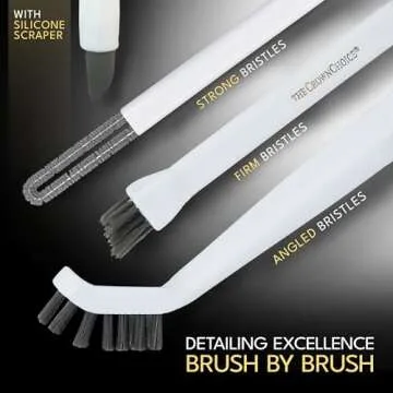 Small Cleaning Brush Set 3pcs—Crevice Brushes for Cleaning—Scrub Brushes Set with Silicone Tipped Scrub Brush—Stiff Handle Miniature Cleaning Brush for Kitchen Uensils, Tight Spaces, Tub, Shower