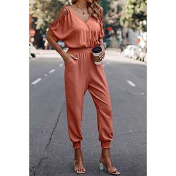 PRETTYGARDEN Jumpsuit for Women – Casual Wrap V Neck Cold Shoulder One Piece Outfits Pants Romper ...