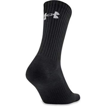 Under Armour Youth Cotton Crew Socks, Multipairs, Black/White (6 Pairs), X-Small
