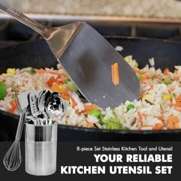 Chef Craft - Stainless Steel Kitchen Utensils, Durable Kitchen Cooking Utensils, Stainless Steel Utensils, 8-Piece Kitchen Utensils Set with Utensil Holder, Dishwasher-Safe Cooking Utensils Set