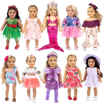 Ebuddy 18 Inch Doll Clothes Doll Accessories 10 Sets Fashion Doll Clothes and Accessories Fit for 18...