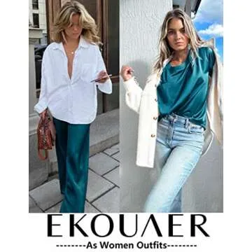 Ekouaer Women Silk Satin Pajamas Set Two Piece Sleepwear