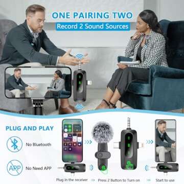 Utsund 3 in 1 Mini Microphone for iPhone, Android, Camera, LED Display Wireless Lavalier Microphone ...