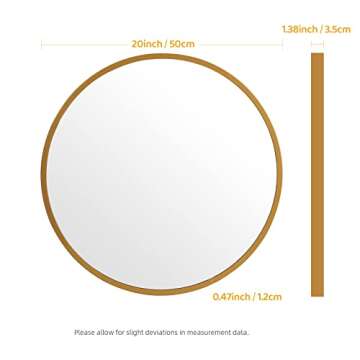 A.T.Lums Gold Round Mirror 20 Inch, Round Bathroom Mirror with Metal Frame, Wall Mounted Circle Mirror for Bathroom, Entryway, Living Room