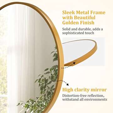 A.T.Lums Gold Round Mirror 20 Inch, Round Bathroom Mirror with Metal Frame, Wall Mounted Circle Mirror for Bathroom, Entryway, Living Room