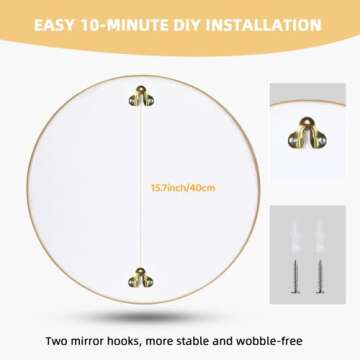 A.T.Lums Gold Round Mirror 20 Inch, Round Bathroom Mirror with Metal Frame, Wall Mounted Circle Mirror for Bathroom, Entryway, Living Room