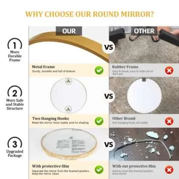 A.T.Lums Gold Round Mirror 20 Inch, Round Bathroom Mirror with Metal Frame, Wall Mounted Circle Mirror for Bathroom, Entryway, Living Room