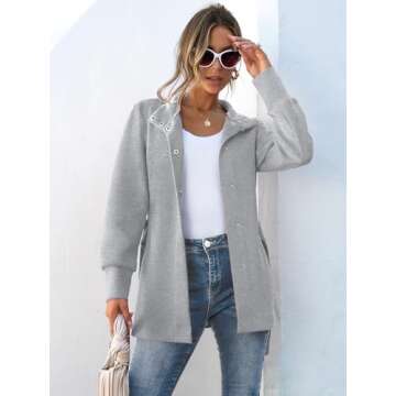 ANRABESS Womens Jacket Belted Casual Long Sleeve Wrap Trench Coat 2024 Winter Trendy Button Up Dressy Outerwear with Pockets Light Grey Small