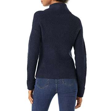 Daily Ritual Women's Cozy Boucle Horizontal Knit Long-Sleeve Mock Neck Sweater, Navy, Medium