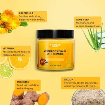 Hicream Turmeric Vitamin C Clay Mask, Deep Cleansing Facial Mask, Face Mask Skin Care with Kaolin Cl...