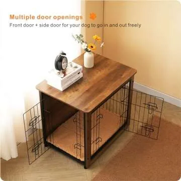 DWANTON Dog Crate Furniture with Cushion – Stylish Wooden Kennel Table for Pets