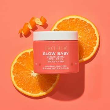 Pacifica Beauty Glow Baby Brightening Peel Pads 10% AHA + BHA, Skincare, Exfoliating, Skin Texture, Minimize Pores, For All Skin Types, Fragrance Free, Clean Skin Care, Vegan - 60 Pads (1 Count)