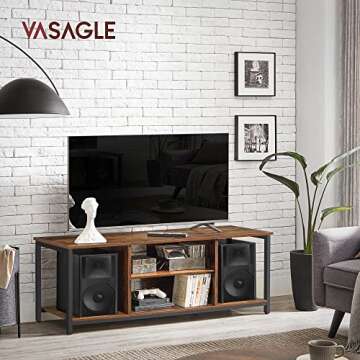 VASAGLE TV Stand for TV up to 55 Inches, Cabinet with Open Storage, Console Unit with Shelving, for ...