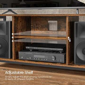 VASAGLE TV Stand for TV up to 55 Inches, Cabinet with Open Storage, Console Unit with Shelving, for Living Room, Entertainment Room, Industrial, Rustic Brown and Black ULTV060B01
