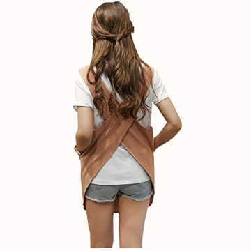 Shortened Cotton Linen Apron with Pockets for Women