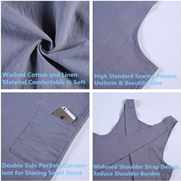 Shortened Cotton Linen Apron with Pockets for Women