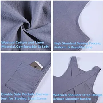 Shortened Cotton Linen Apron with Pockets for Women