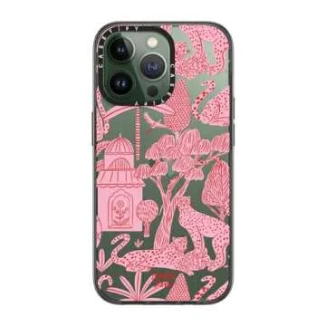 CASETiFY Compact iPhone 13 Pro Case [2X Military Grade Drop Tested / 4ft Drop Protection] - Cheetah Paradise Pink - Clear Black