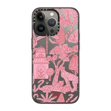 CASETiFY Compact iPhone 13 Pro Case [2X Military Grade Drop Tested / 4ft Drop Protection] - Cheetah Paradise Pink - Clear Black