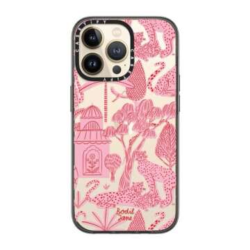 CASETiFY Compact iPhone 13 Pro Case [2X Military Grade Drop Tested / 4ft Drop Protection] - Cheetah Paradise Pink - Clear Black