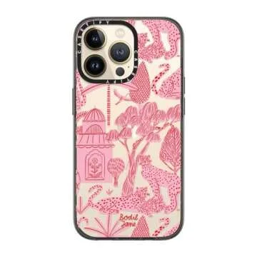 CASETiFY Compact iPhone 13 Pro Case [2X Military Grade Drop Tested / 4ft Drop Protection] - Cheetah Paradise Pink - Clear Black
