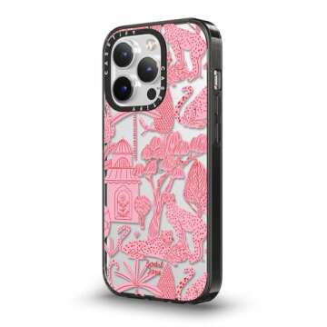 CASETiFY Compact iPhone 13 Pro Case [2X Military Grade Drop Tested / 4ft Drop Protection] - Cheetah Paradise Pink - Clear Black