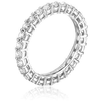 Amazon Essentials Platinum Over Sterling Silver Round Cut Cubic Zirconia All-Around Band Ring (2.5mm...
